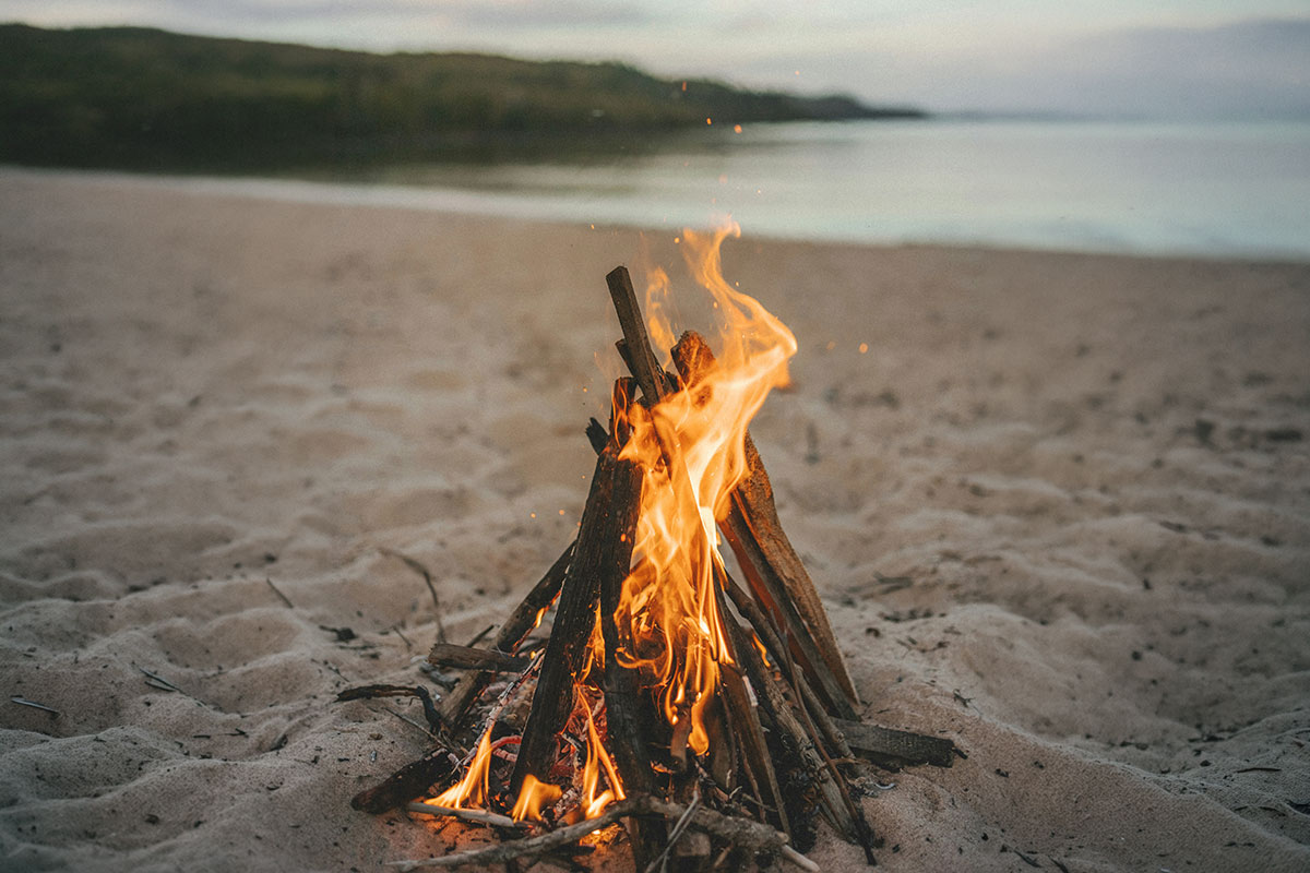 Beach bonfire setup